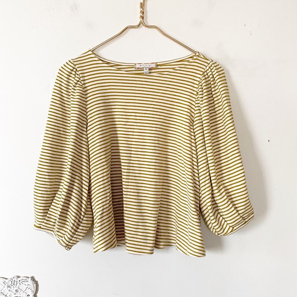 Anthropologie Eri + Ali Gold Striped Balloon Sleeve Top XS - Picture 4 of 8